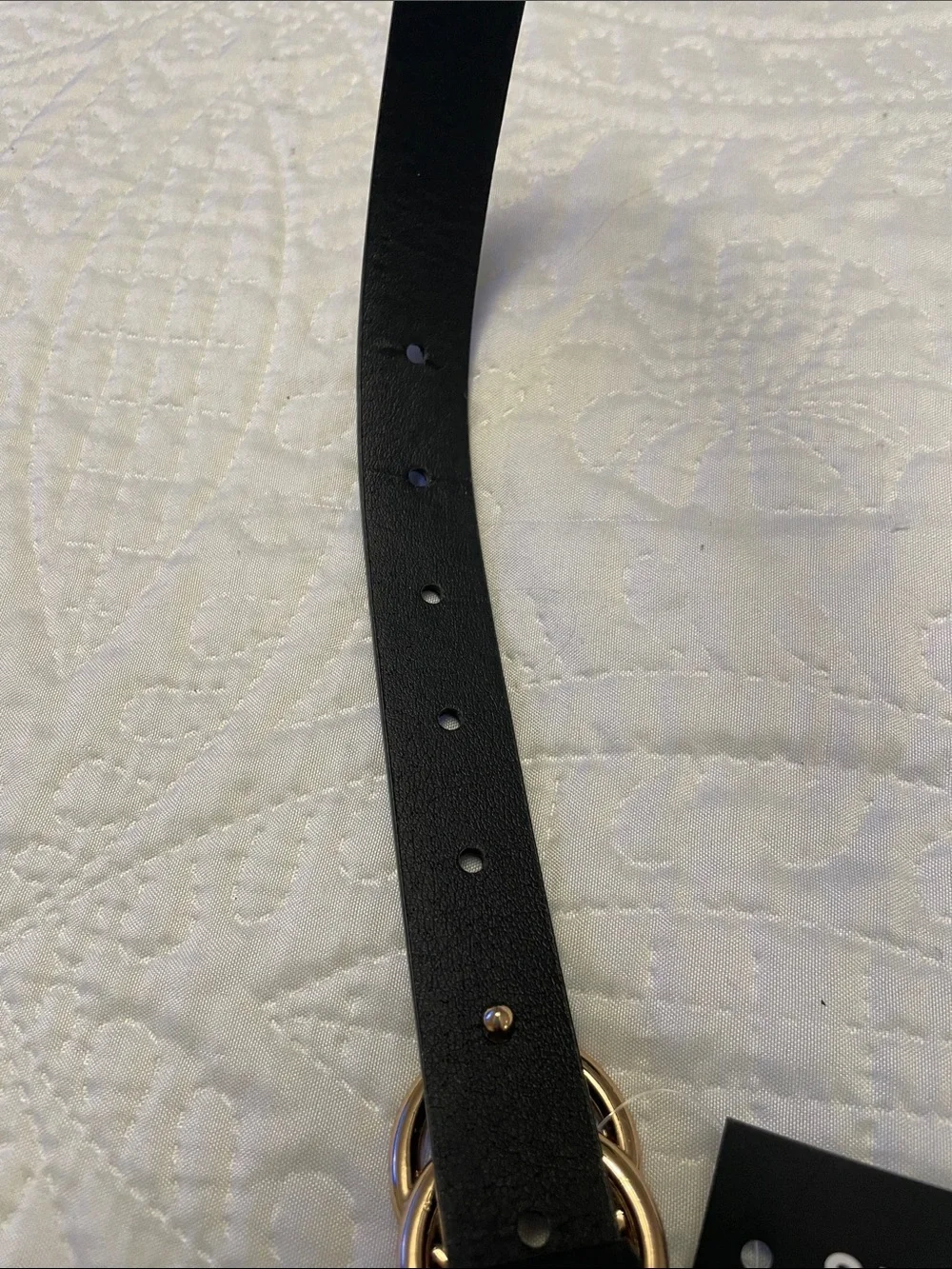 NWT SHEIN Black Faux Leather Belt with Gold Tone Buckle